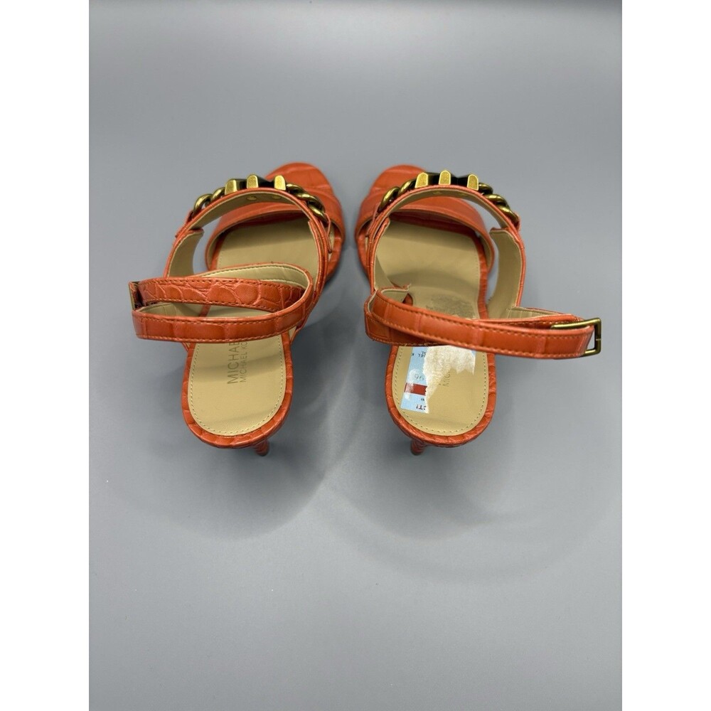 Women's MK Michael Kors Blaine Ankle-Strap MK Chain Sandals Orange Spice Size7.5 - Picture 4 of 5